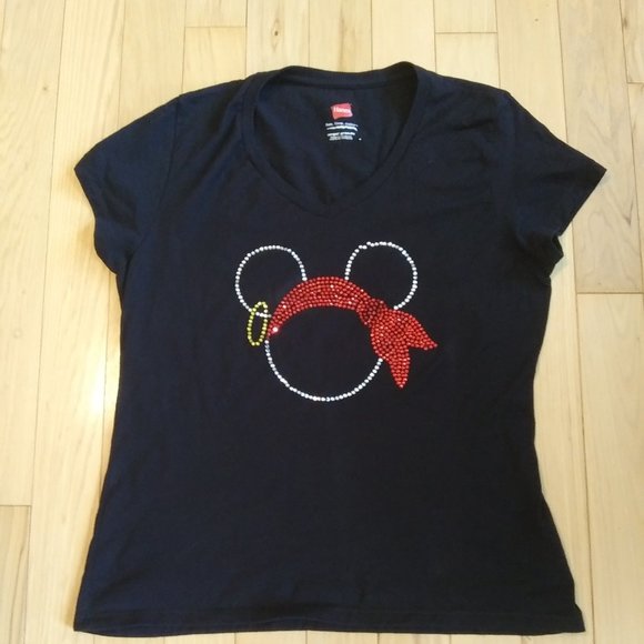 Embellished Black V neck tee Pirate gypsy mouse - Picture 2 of 9